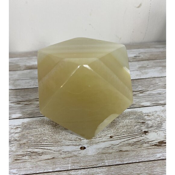 Onyx Paperweight Geometrical Tetradecagon Natural White Cream Brown Marbling Vtg - Picture 10 of 13